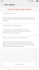 Per poder xifrar el dispositiu necessites tenir la bateria carregada ia més estar endollat