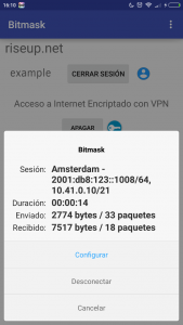 Desplega el menú superior de notificacions per comprovar l'estat de Bitmask o apagar