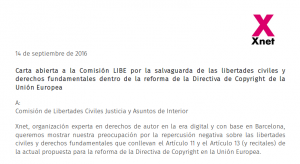Carta abierta a la Comisión LIBE por la salvaguarda de las libertades civiles y derechos fundamentales dentro de la reforma de la Directiva de Copyright de la Unión Europea