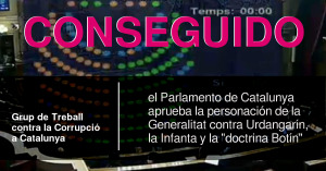 Victoria del Grupo Ciudadano contra la Corrupción en Catalunya: el Parlament de Catalunya aprueba la personación de la Generalitat contra Urdangarín, la Infanta y la «doctrina Botín»