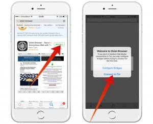 Descàrrega Onion Browser per a iPhone; obre-i selecciona 'connectar-se a Tor'