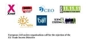 Organizaciones de la sociedad civil europeas rechazan la Directiva UE de Secretos Comerciales (Trade Secrets)