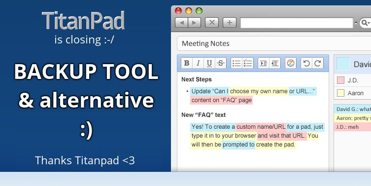 Titanpad Backup tool and alternative